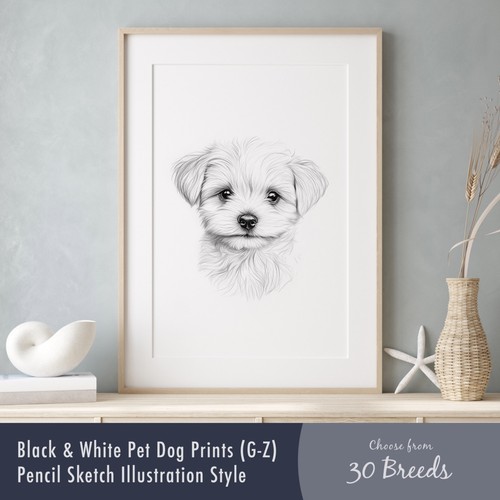 Black white dog print - &,