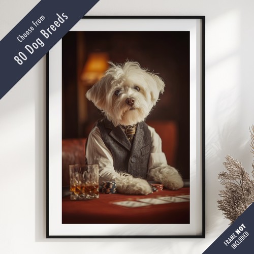 Dog playing poker portrait - dog,